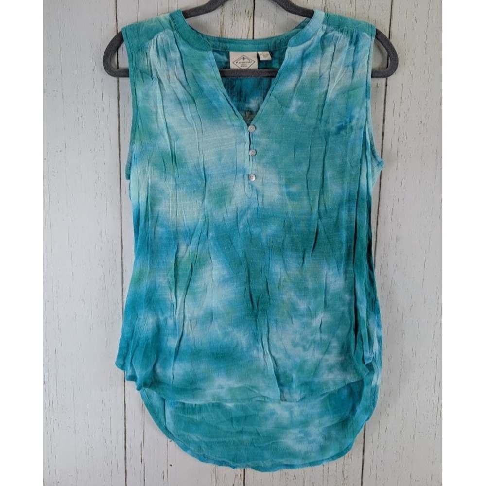 St Johns Bay Size Petite Large Blue Green Tie Dye Sleeveless Womens Tank Top‎